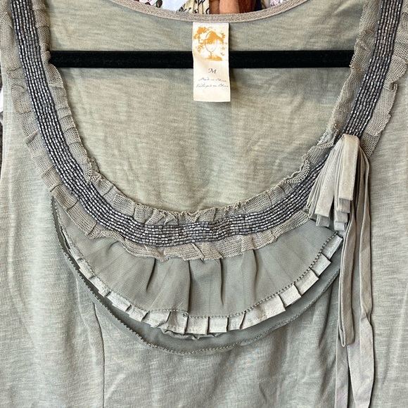 Anthropologie Embellished Sage Green Tank EUC - Picture 2 of 4